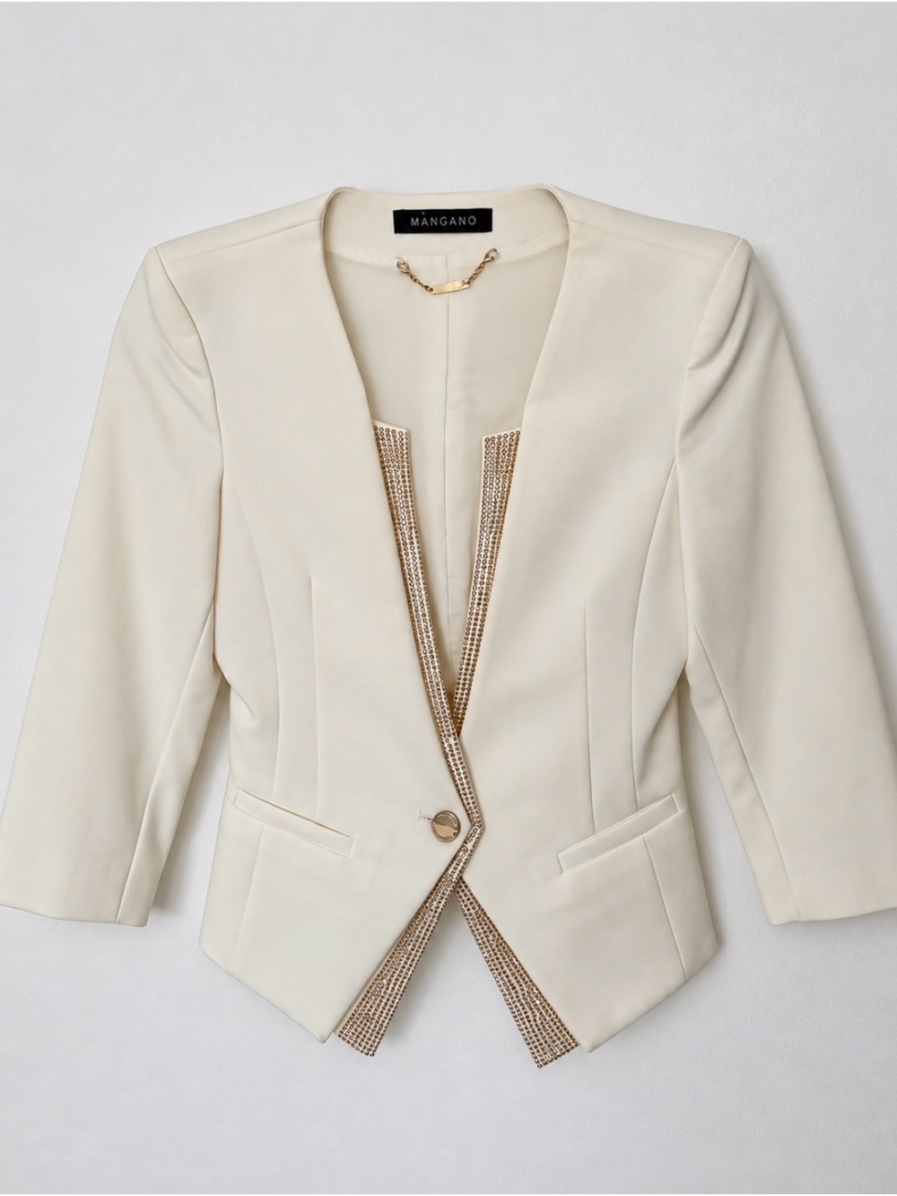 Cream Single-Button Embellished Blazer